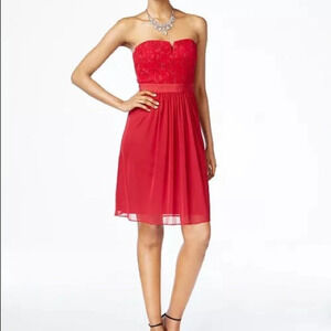 ✨NWT Adrianna Papell Cherry Red Strapless Stretch Tulle Lace Dress Size 12